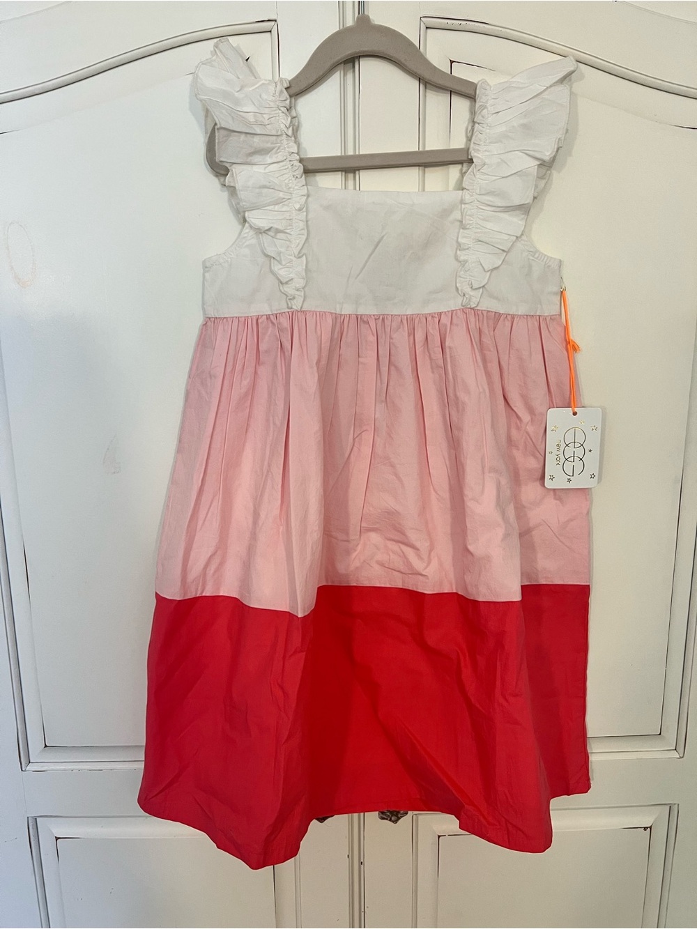 Girls' Colorblock Ruffle Strap Dress in White and Pinks NWT
